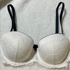 Dream Angels Demi White Lace Bra with Scalloped Trim and Decorative Center